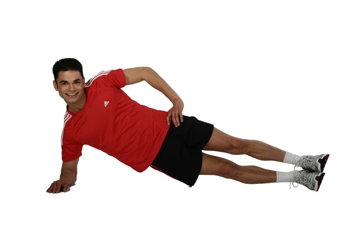 Eine gute Fitnessübung für die seitliche Bauch und Bein Muskeln