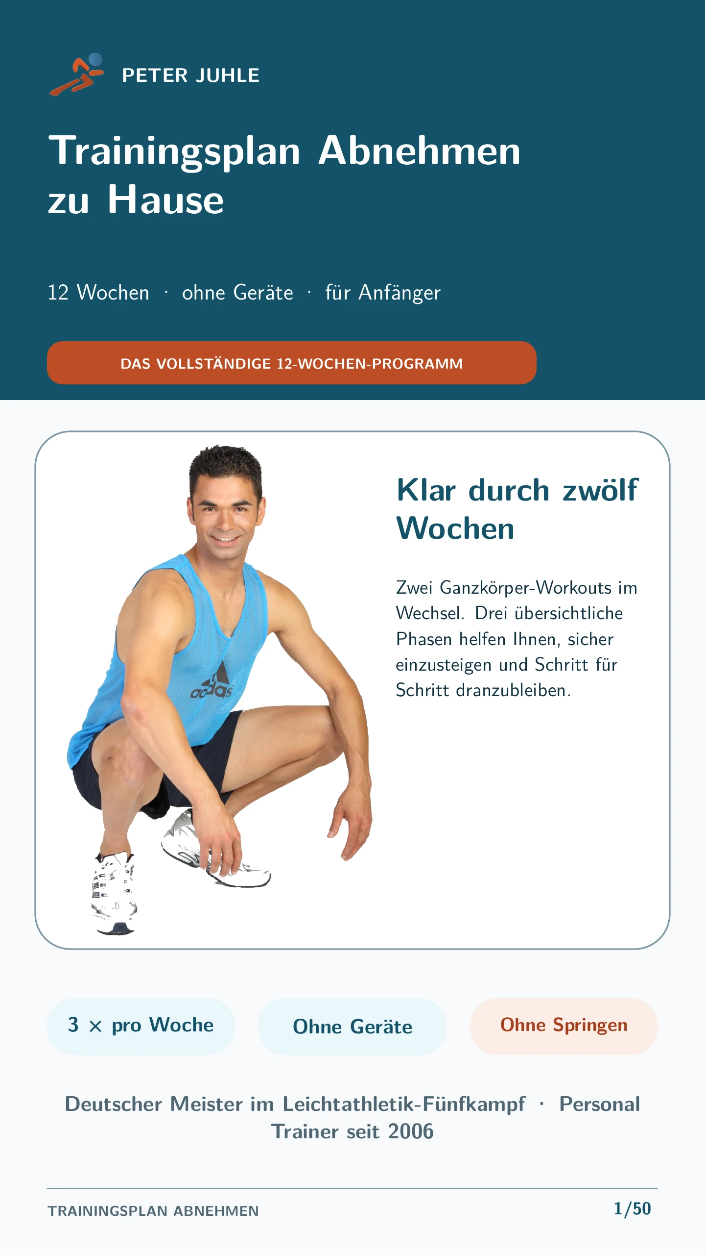 Cover des kostenlosen 12-Wochen-Trainingsplans Abnehmen zu Hause von Peter Juhle